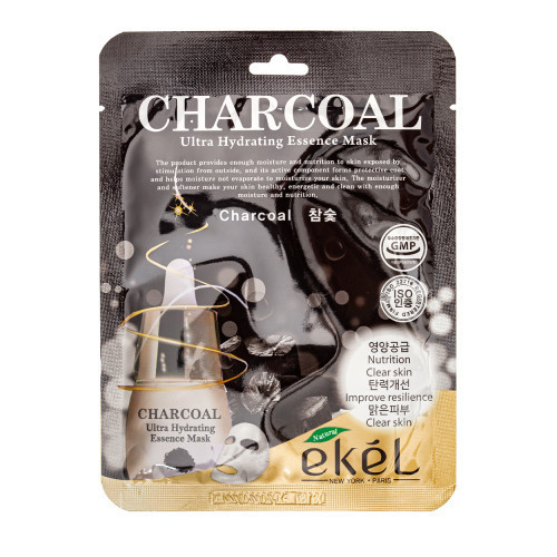 Ekel Ultra Hydrating Essence Mask Charcoal Lakštinė veido kaukė su medžio anglimi, 1 vnt.