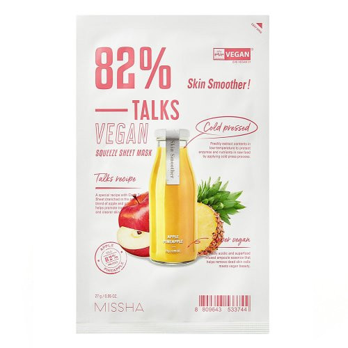 Missha Talks Vegan Squeeze Sheet Mask Lakštinė veido kaukė, Skin Smoother