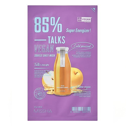 Missha Talks Vegan Squeeze Sheet Mask Lakštinė veido kaukė, Super Energizer
