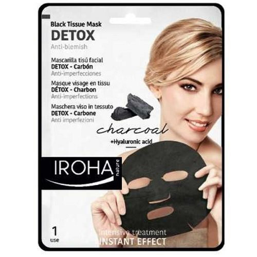 IROHA Black Tissue Detox Facial Mask Charcoal Detoksikuojanti veido kaukė su anglimi, popierinė, 23ml