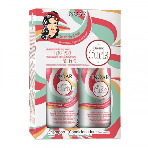 Inoar Divine Curls Duo Kit Priemonių rinkinys garbanotiems banguotiems plaukams, 2x250ml