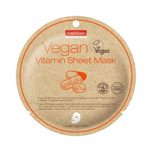 Purederm Vegan Vitamin Sheet Mask Veganiška lakštinė kaukė su vitaminais, 23g