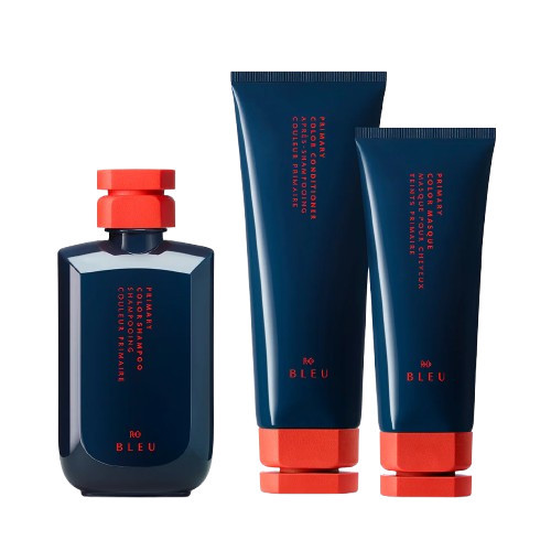 KlipShop R+Co Bleu Primary Color  Shampoo, Conditioner, Masque Set Dažytų plaukų priežiūros rinkinys