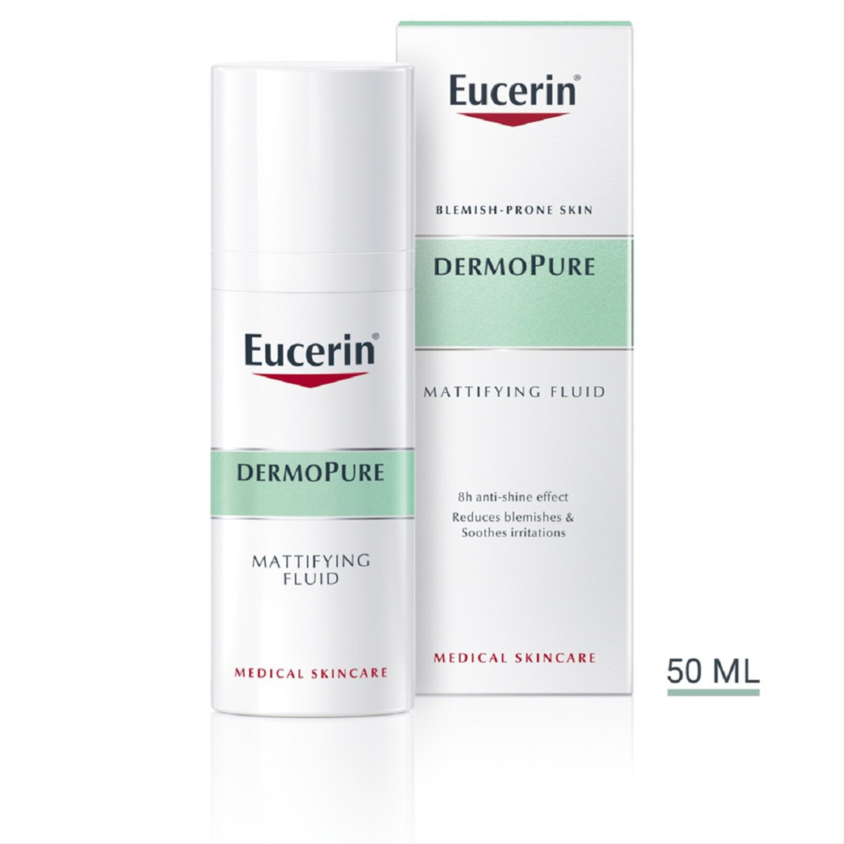 EUCERIN DERMOPURE, matinį efektą suteikiantis fluidas į aknę linkusiai odai, 50 ml