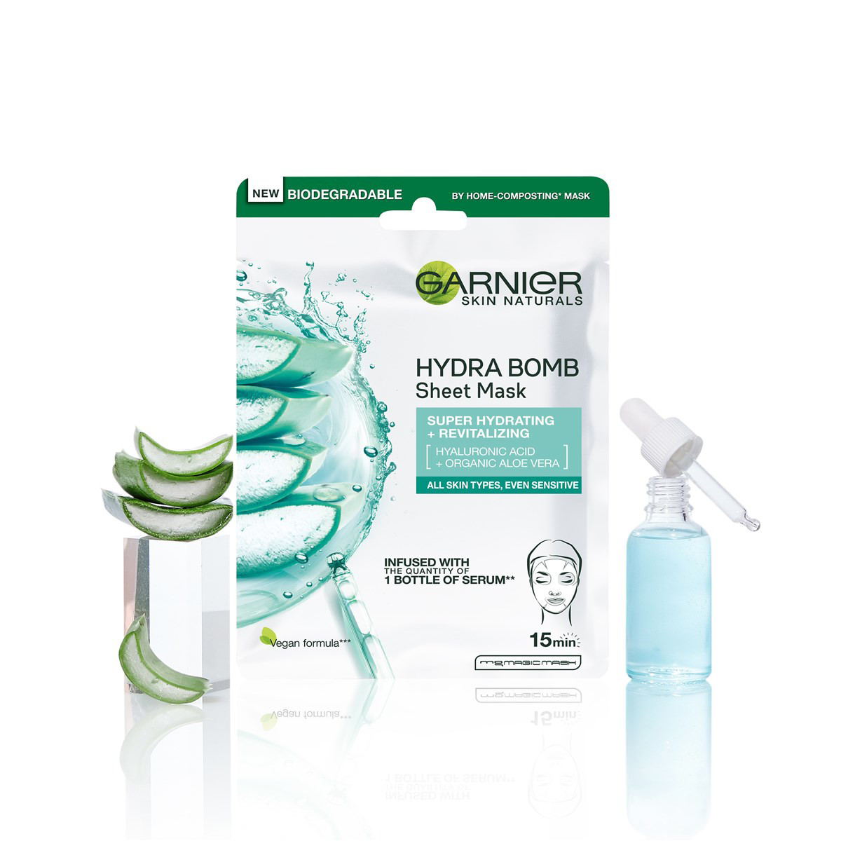 GARNIER HYALURONIC ALOE, drėkinanti lakštinė veido kaukė su hialuronu ir organinio alavijo ekstraktu, 28 g