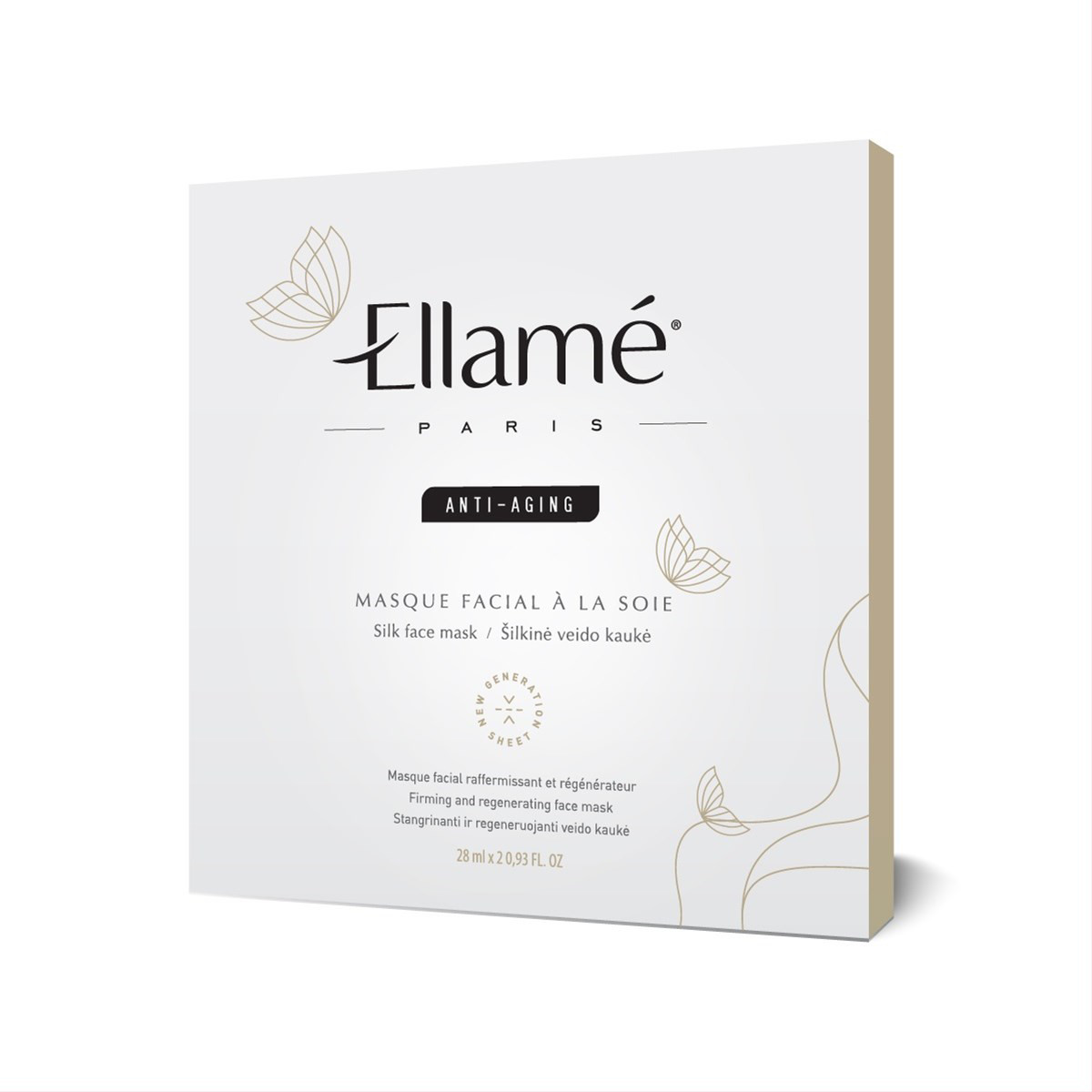 ELLAME ANTI-AGING COMPLEX, šilkinė kaukė veidui, 2 vnt.