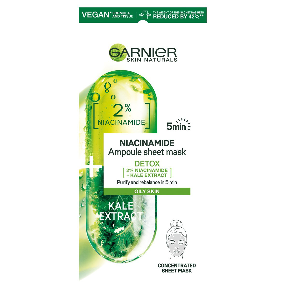 GARNIER NIACINAMIDE, detoksikuojanti ampulė-lakštinė kaukė, 15 g