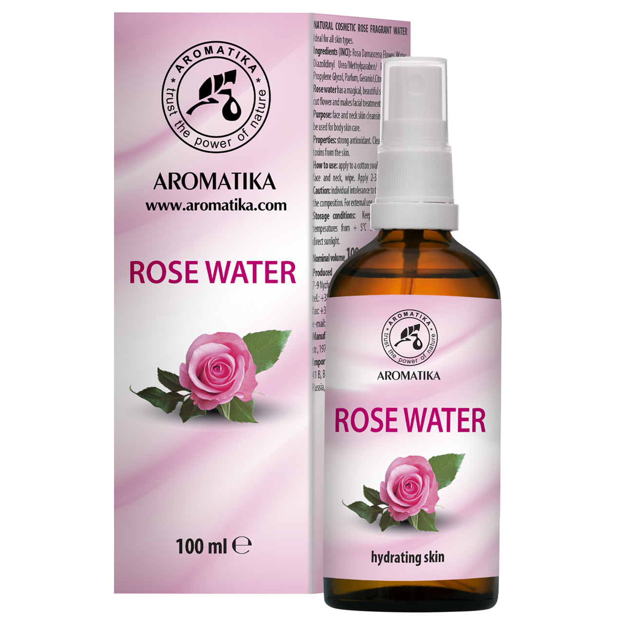 Aromatinis rožių vanduo hidrolatas su purkštuvu 100 ml.
