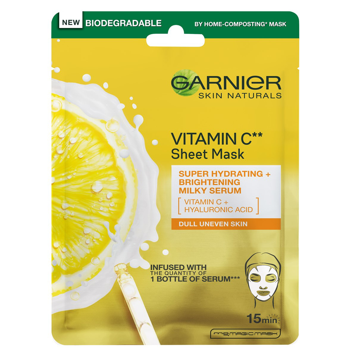 GARNIER, intensyviai odą drėkinanti ir šviesinanti lakštinė kaukė, 28 g