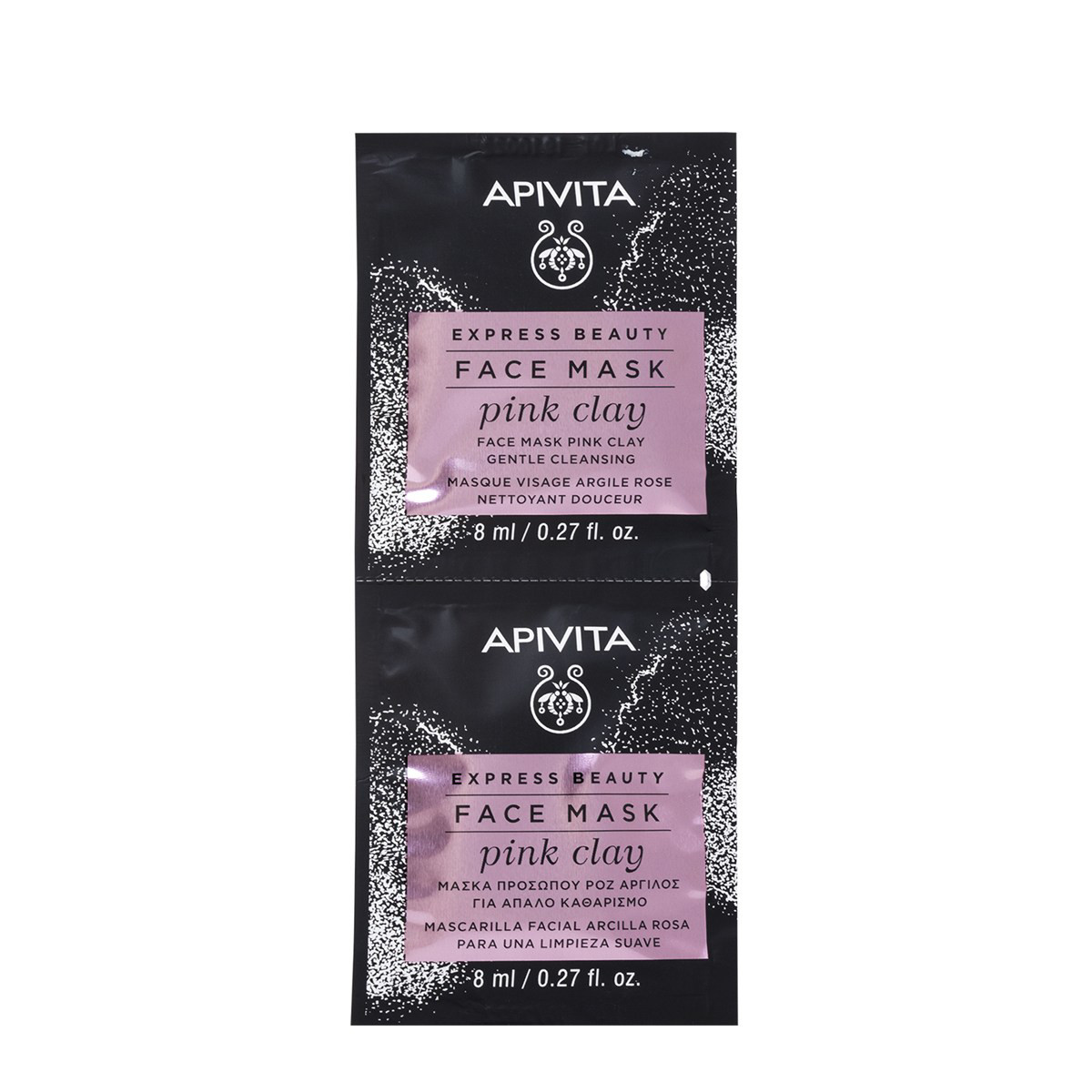 APIVITA EXPRESS BEAUTY, veido kaukė su rausvuoju moliu, švelniai valanti, 8 ml, 2 vnt.