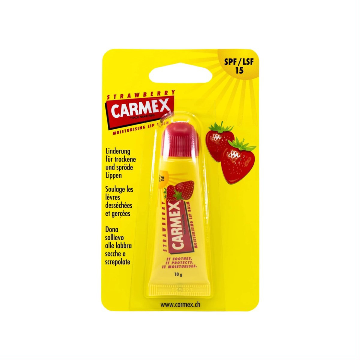 CARMEX TUBE STRAWBERRY, lūpų balzamas, braškių skonio, 10g.