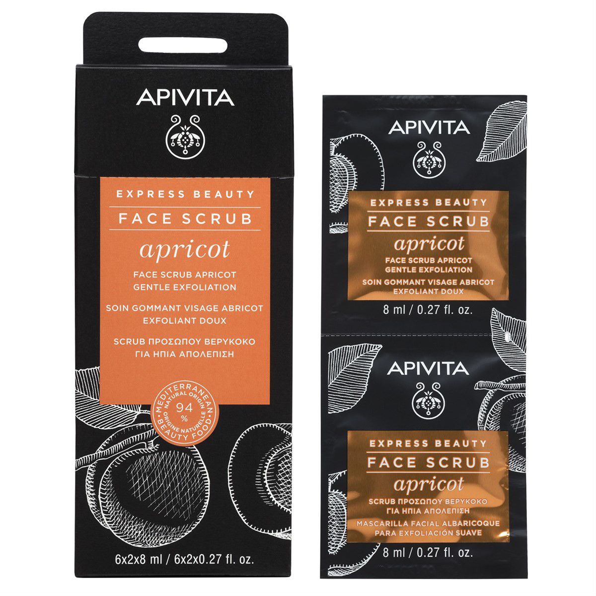 APIVITA EXPRESS BEAUTY, veido šveitiklis su abrikosais, 8 ml, 2 vnt.