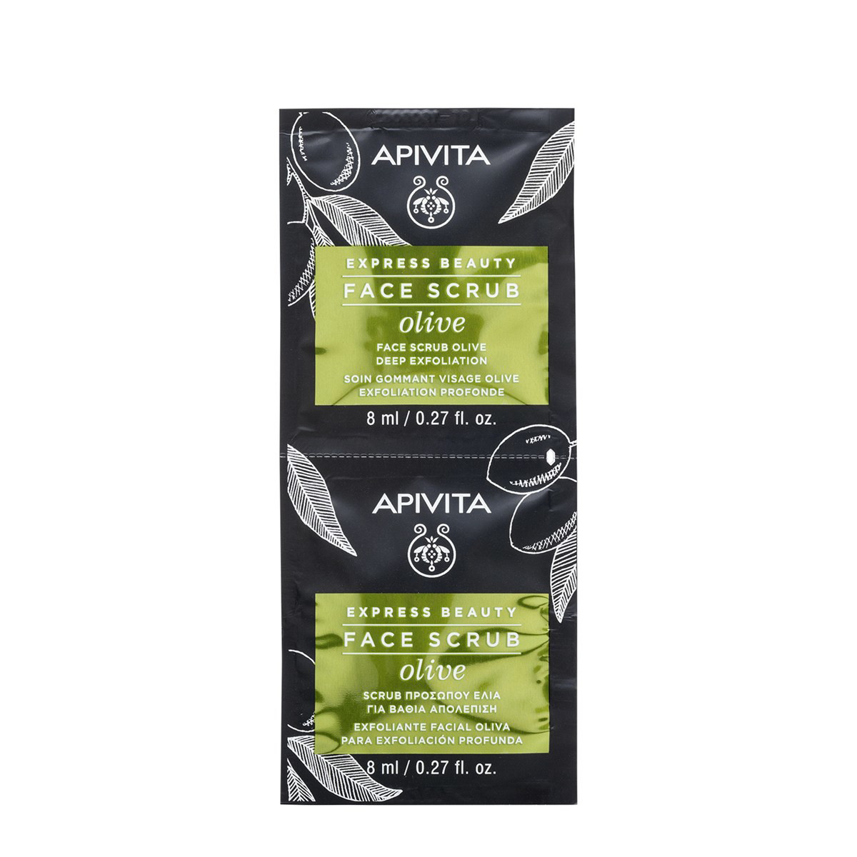 APIVITA EXPRESS BEAUTY, veido šveitiklis su alyvuogėmis, 8 ml, 2 vnt.