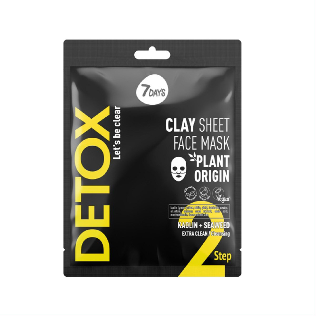 7DAYS DETOX, valomoji veido kaukė su kaolinu ir jūros dumbliais, 12 g