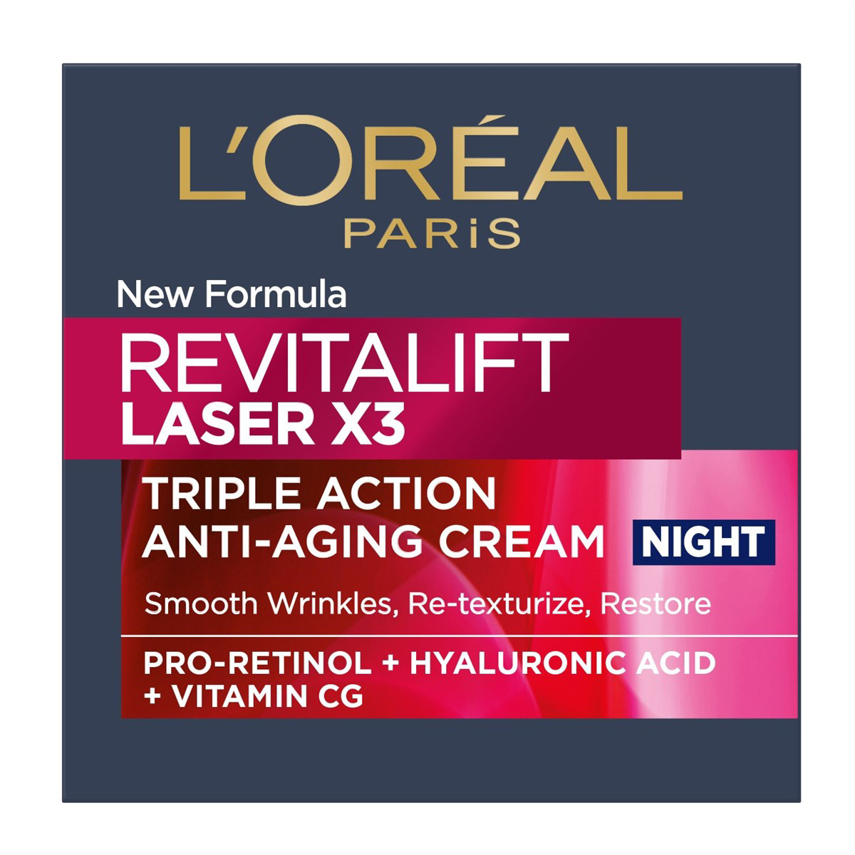 L?ORÉAL PARIS REVITALIFT LASER, naktinis veido kremas-kaukė, 50 ml