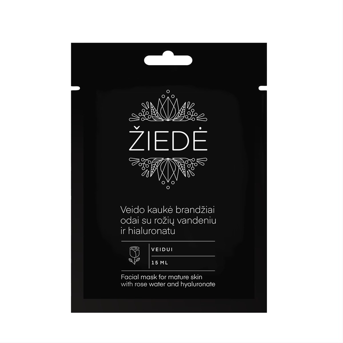Žiedė veido kaukė brandžiai odai su rožių vandeniu ir hialuronatu, 15ml