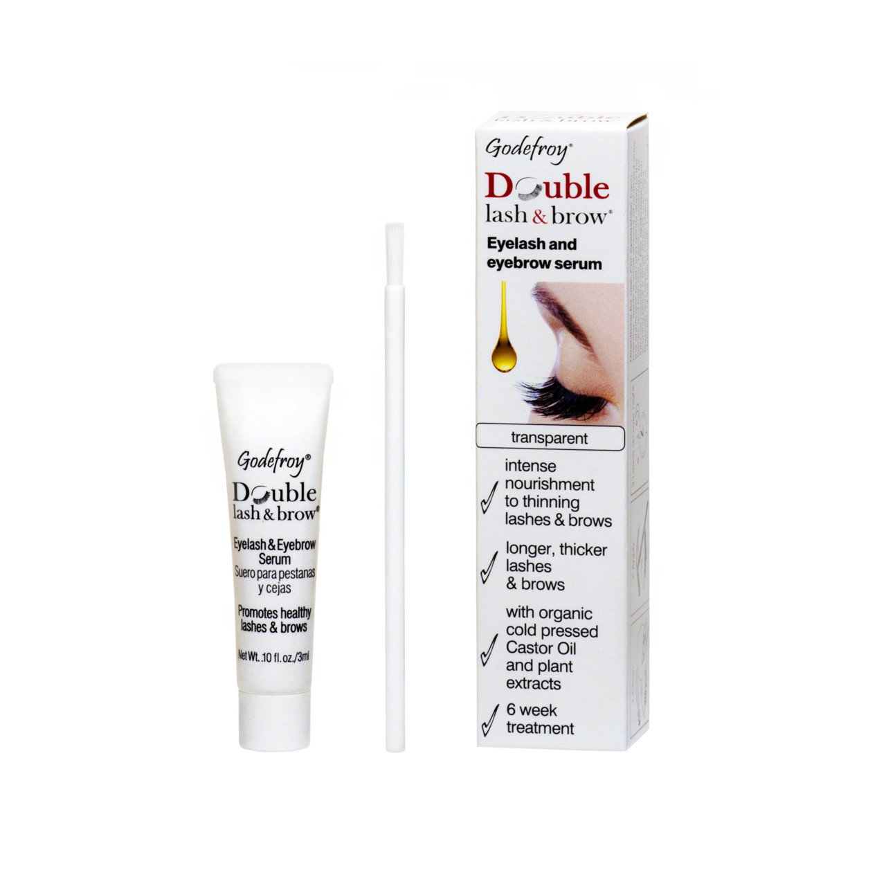 GODEFROY blakstienų ir antakių serumas skatinantis plaukų augimą DOUBLE LASH & BROW, 3 ml