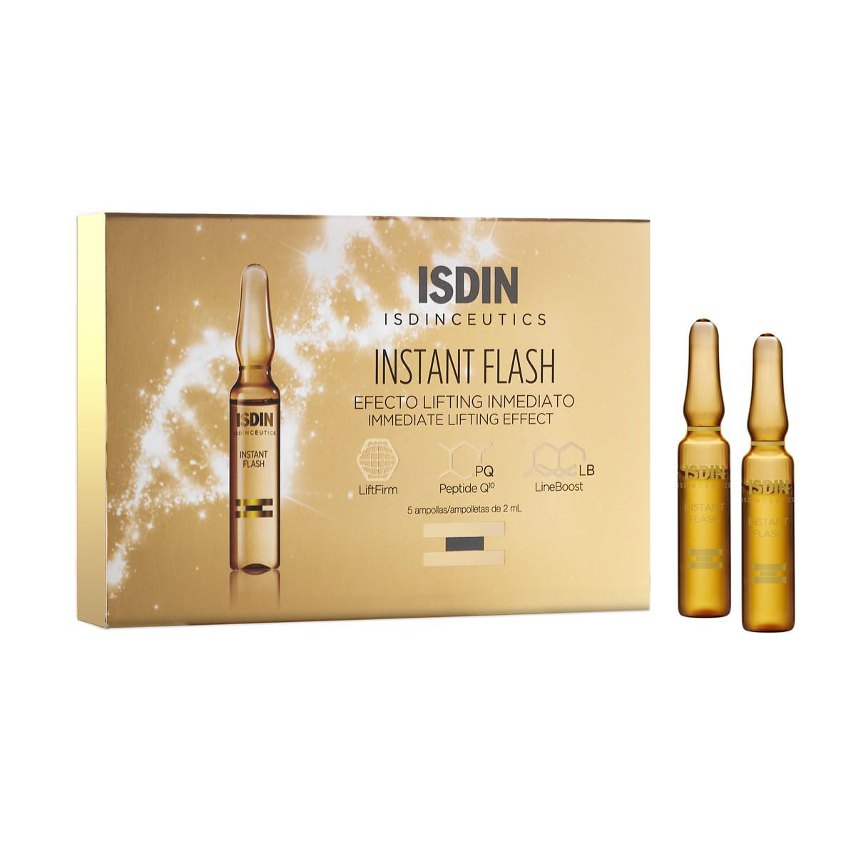 ISDIN INSTANT FLASH, intensyvaus poveikio stangrinančios ampulės,  2 ml x 5 vnt.