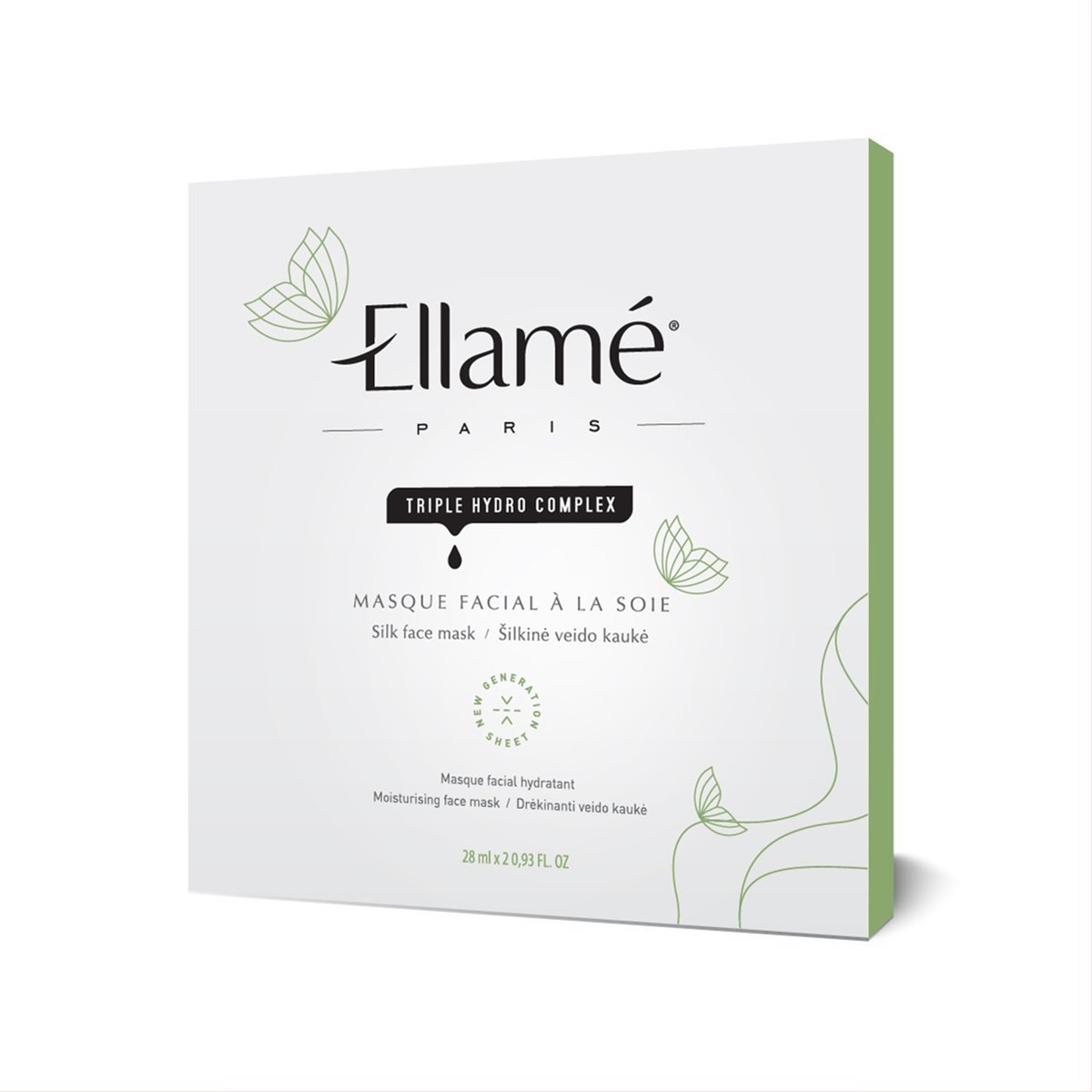 ELLAME TRIPLE HYDRO COMPLEX,  šilkinė veido kaukė, 28ml x 2