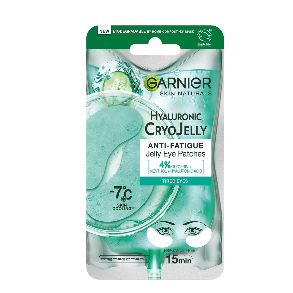 GARNIER CRYO JELLY, vėsinanti, regeneruojamoji lakštinė kaukė paakių sričiai, 5g
