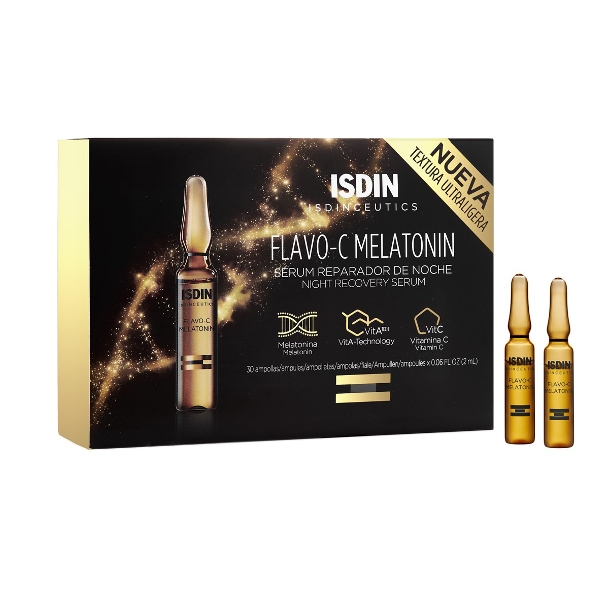 ISDIN FLAVO-C MELATONIN, odą regeneruojančios naktinės ampulės,  2 ml x 10 vnt.