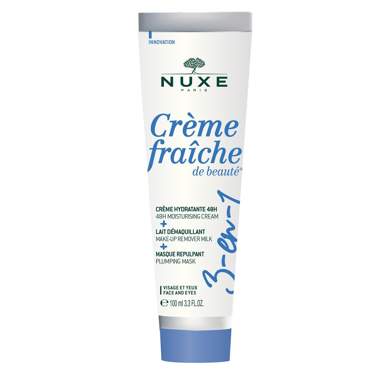 NUXE CREME FRAICHE DE BEAUTE 3IN1, Drėkinamasis kremas, makiažo valiklis ir stangrinanti kaukė viename, 100ml