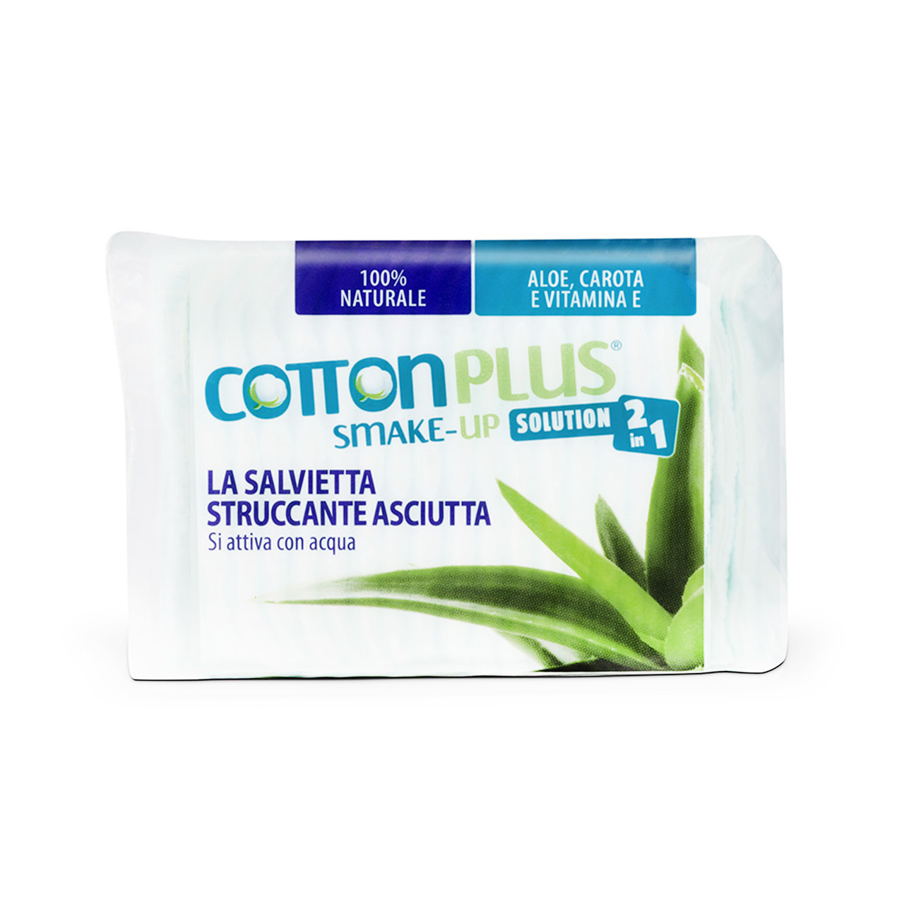 COTTON PLUS 2 IN 1 ALOE VERA MAXI, vatos lapeliai makiažui valyti su pieneliu, 40 vnt.