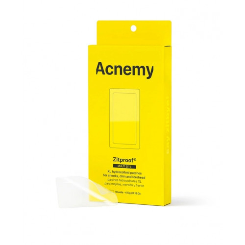 Acnemy Zitproof Multi Zits XL Hydroccoloid Patches For Cheeks, Chin And Forehead Valomieji pleistrai skruostams, kaktai ir smakrui, 10 vnt.