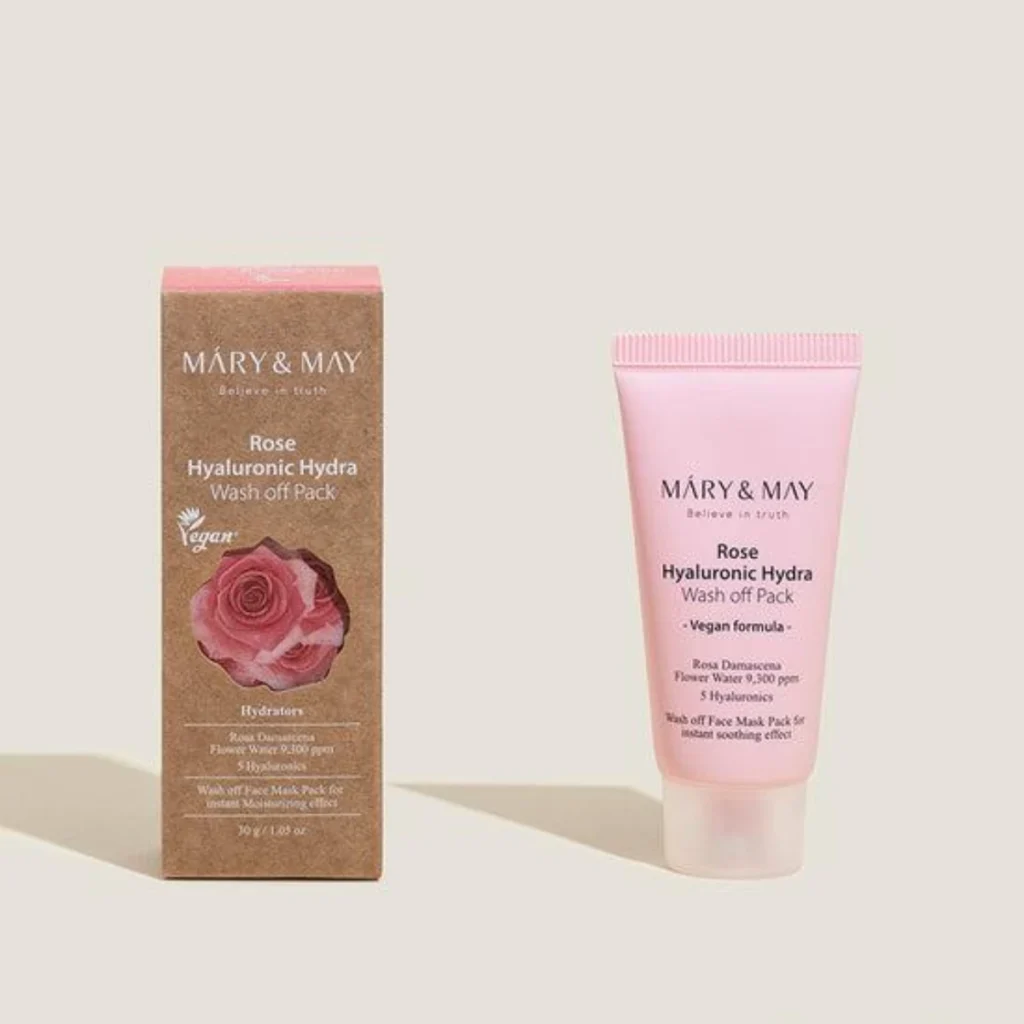 MARY&MAY Rose Hyaluronic Hydra Wash Off Pack – drėkinanti rožių hialurono kaukė