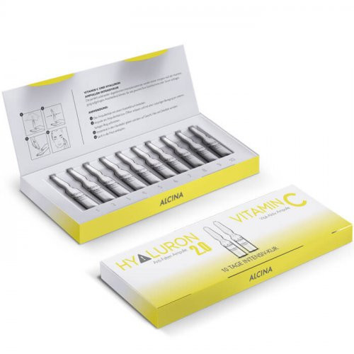Alcina Vitamin C And Hyaluron 2.0 Ampoules Intensyviai drėkinančios Hyaluron 2.0 priešraukšlinės ampulės, 10 vnt.
