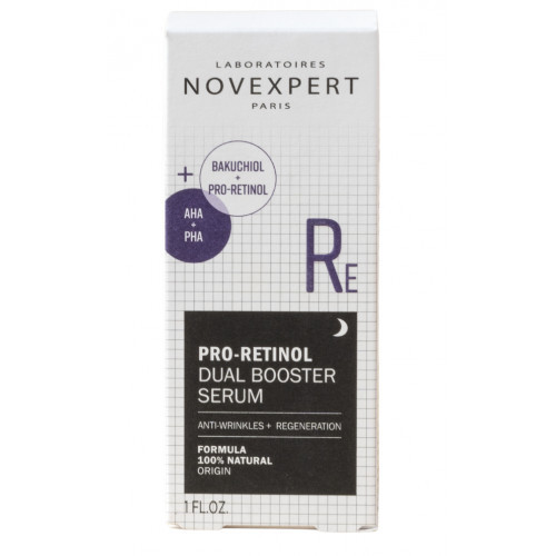 Novexpert Pro Retinol Dual Booster Serum Dvejopo poveikio serumas su bakučioliu, pro-retinoliu ir 10% AHA, PHA rūgštimis, 30ml