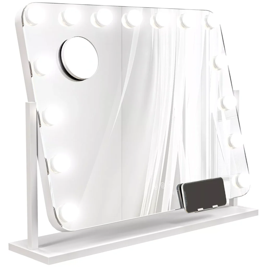 HOMCOM LED kosmetinis veidrodis, 3 šviesos režimai, pritemdomas, jutiklinis valdymas, USB, 62,5 x 49,5 cm, baltas