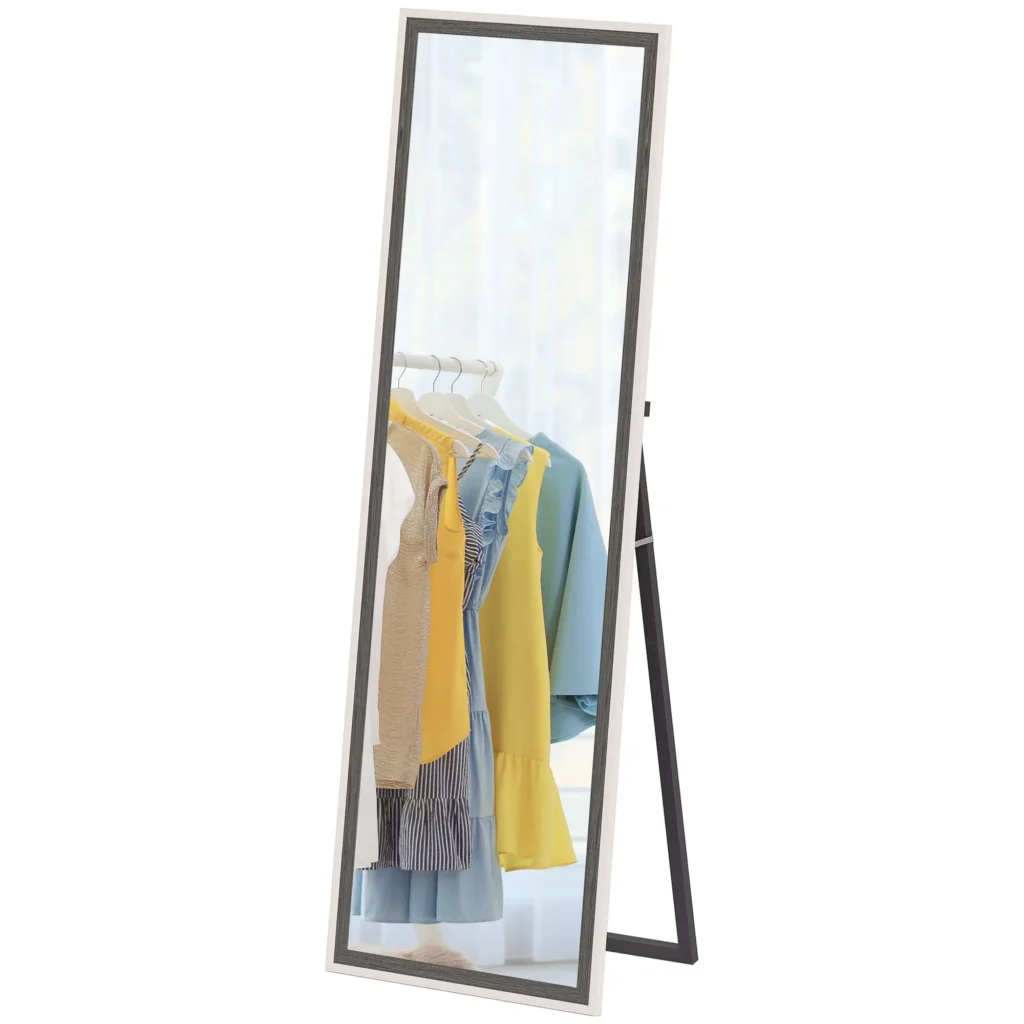 HOMCOM viso ilgio veidrodis, 162,6 x 53,5 cm, pastatomas veidrodis su stovu, sieninis veidrodis svetainei, miegamajam, persirengimo kambariui, pilka + balta