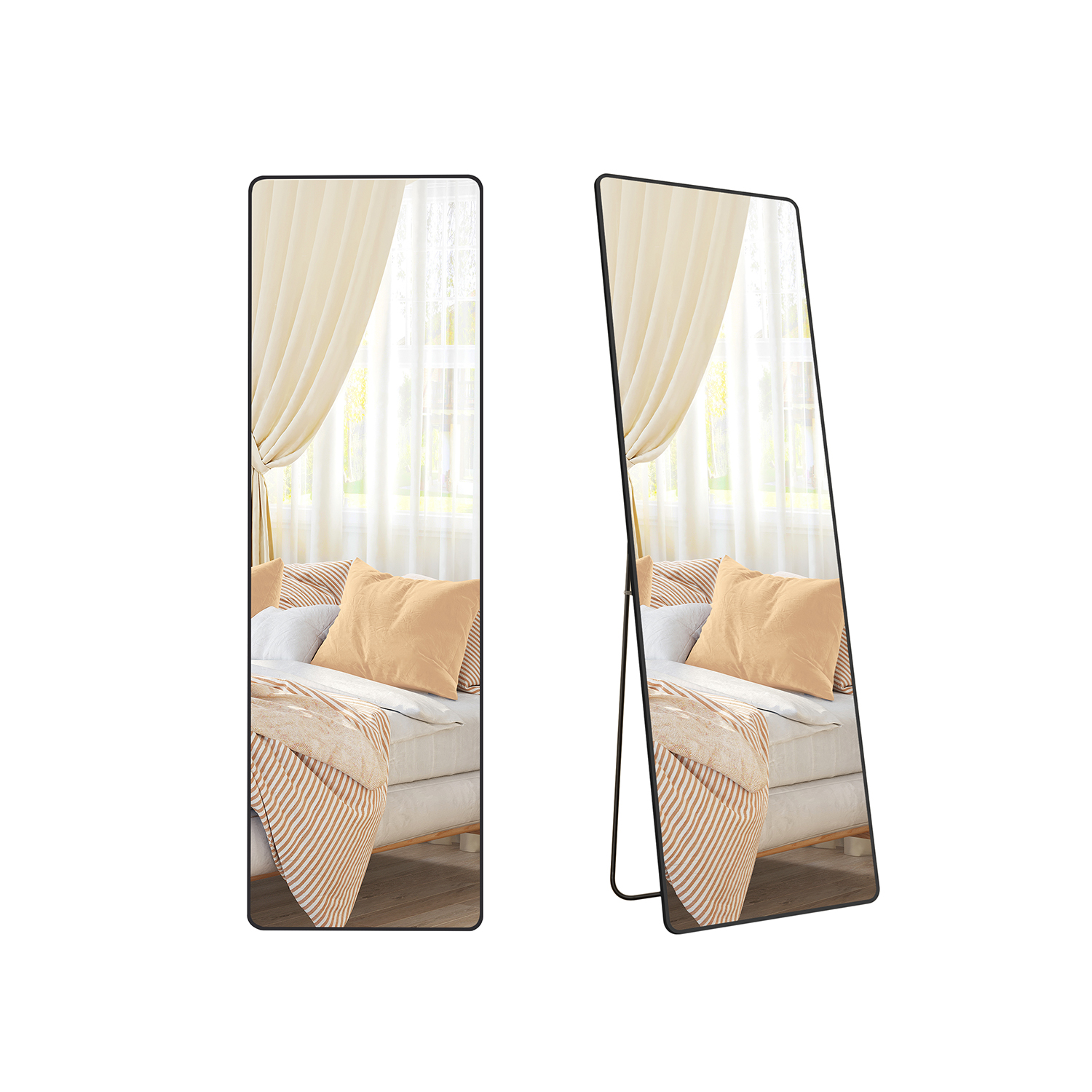 Stačiakampis viso ūgio pastatomas veidrodis miegamajame | 160 x 50 cm | Juoda