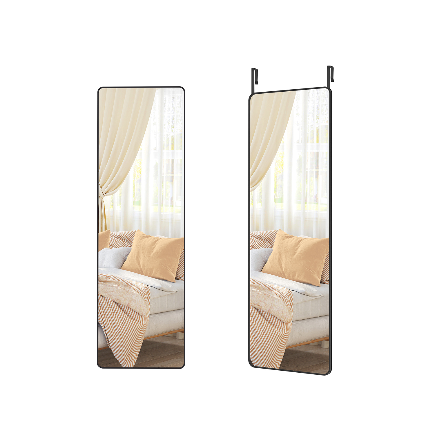 Stačiakampis viso ūgio pastatomas veidrodis miegamajame | 120 x 40 cm | Juoda