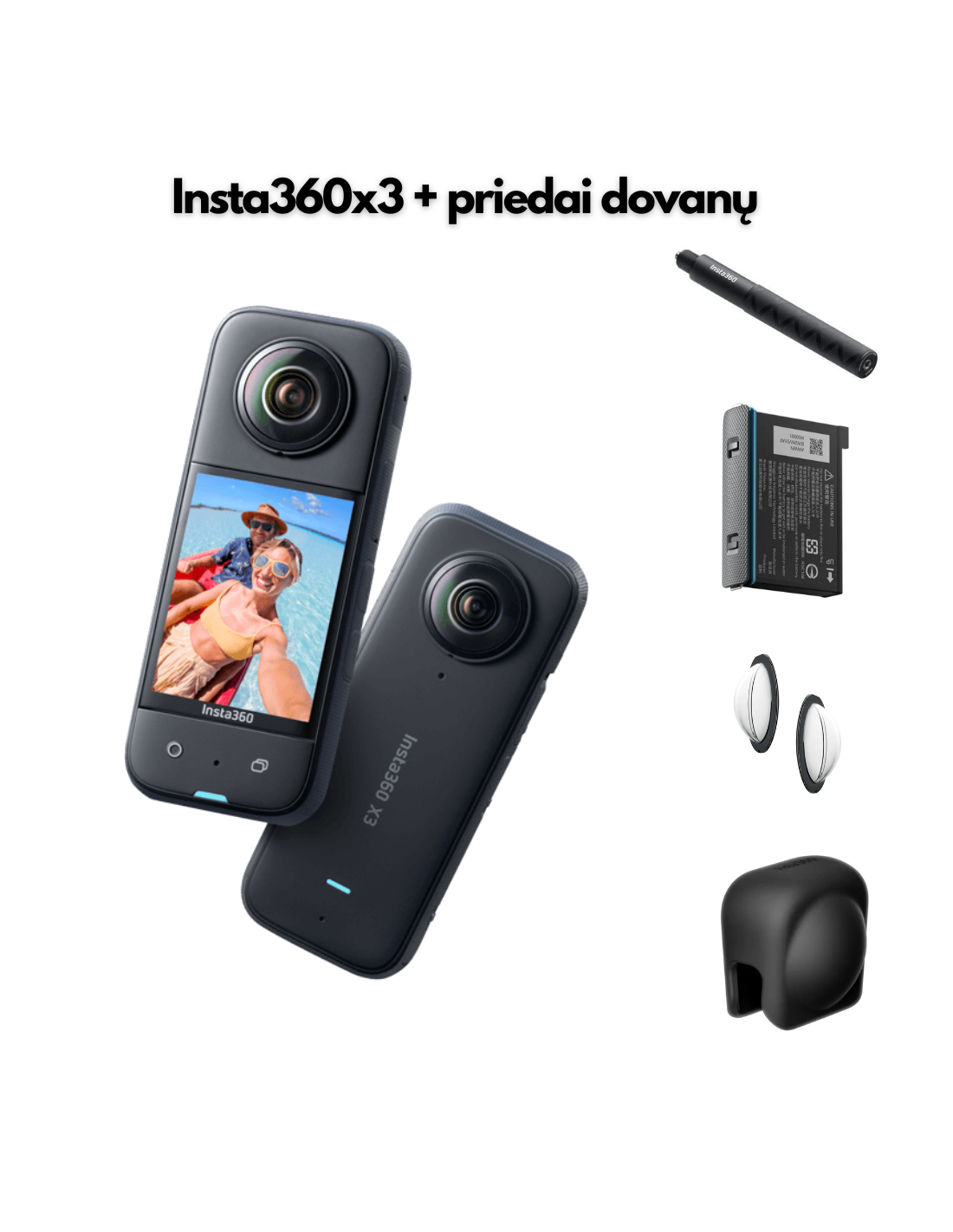 Insta360 X3+ Lazda 85CM+Papildoma Baterija + Sticky Lens Guards + Lens Cover