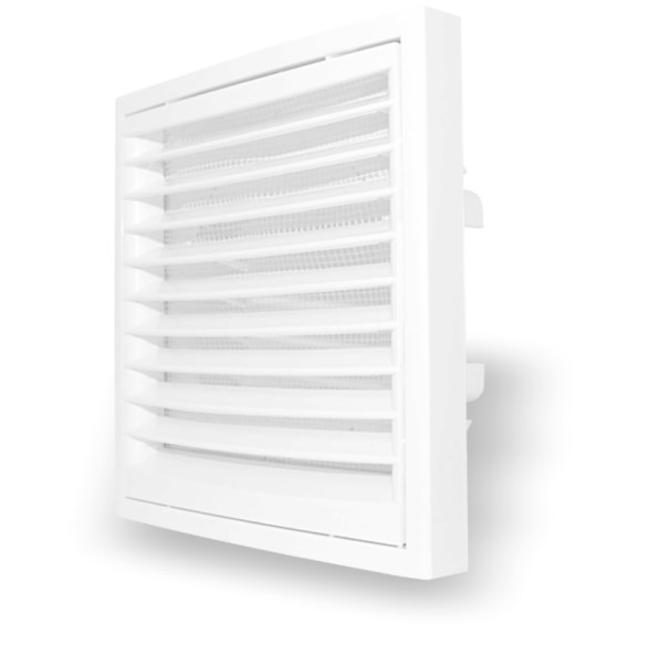 Grotelės ventiliacinės plastikinės su flanšu d 100 \ 125 mm 140 x 140 mm KR100125