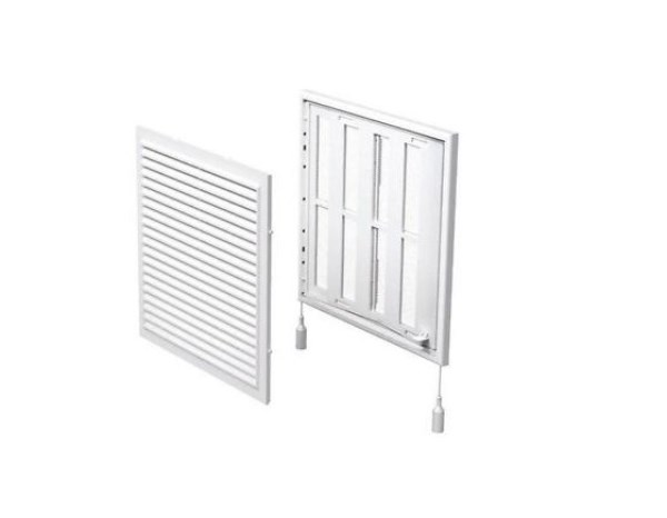 Grotelės ventiliacinės plastikinės su rėmsliu ir žaliuzi 250 x 250 mm Vents