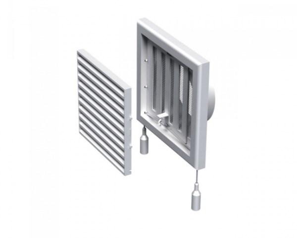 Grotelės ventiliacinės su žaliuzi ir tinkleliu plastikinės 154 x 154 mm Vents