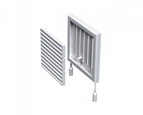 Grotelės ventiliacinės su žaliuzi ir tinkleliu plastikinės 186 x 186 mm Vents