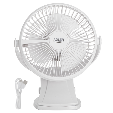 Ventiliatorius Adler Rechargeable Clip-on Desk Fan  AD 7342  Table Fan  White  Diameter 15.5 cm