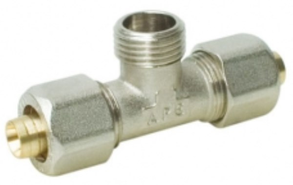 Trišakis universalus vandens ir šilumos sistemų sujungimui APE 18 mm x 1/2" išoriniu sriegiu