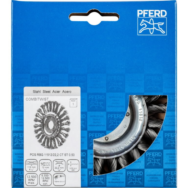 Diskinis vielinis šepetys RBG CT Steel 115x12/22mm 0,5mm, Pferd