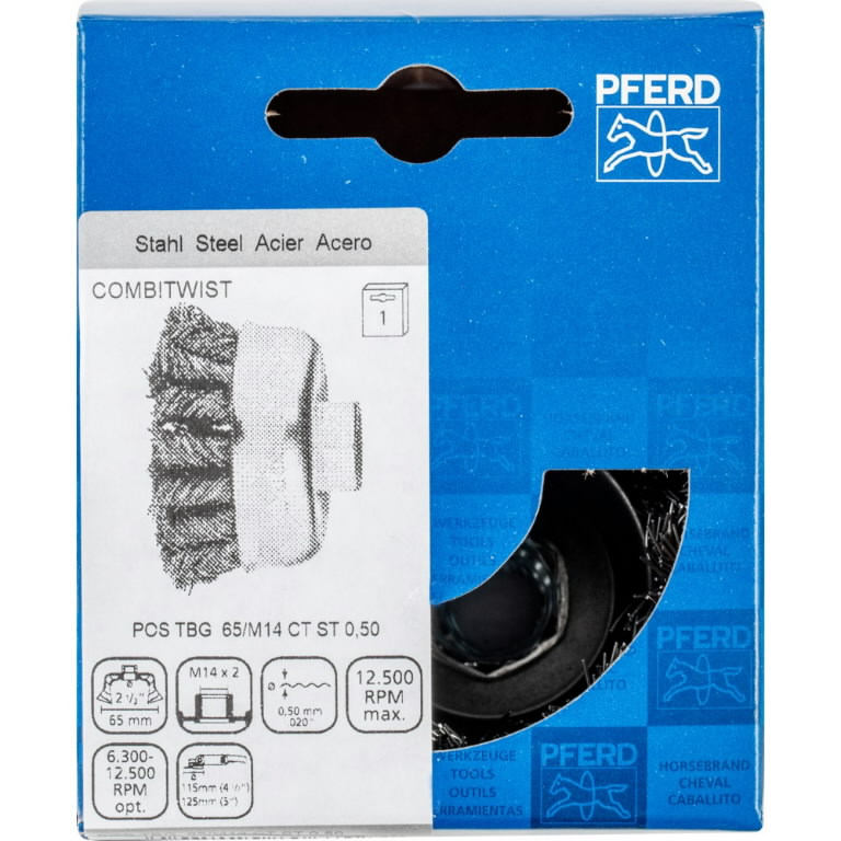 Gaubtas vielinis šepetys TBG CT Steel 65x22/M14 0,5mm, Pferd