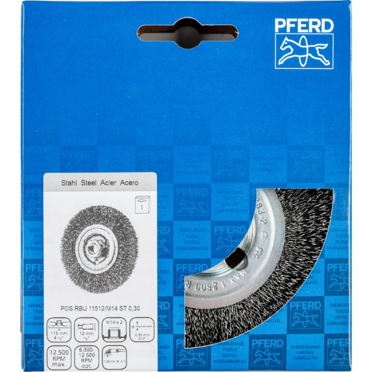 Diskinis vielinis šepetys RBU Steel 115x12/M14mm 0,3mm, Pferd