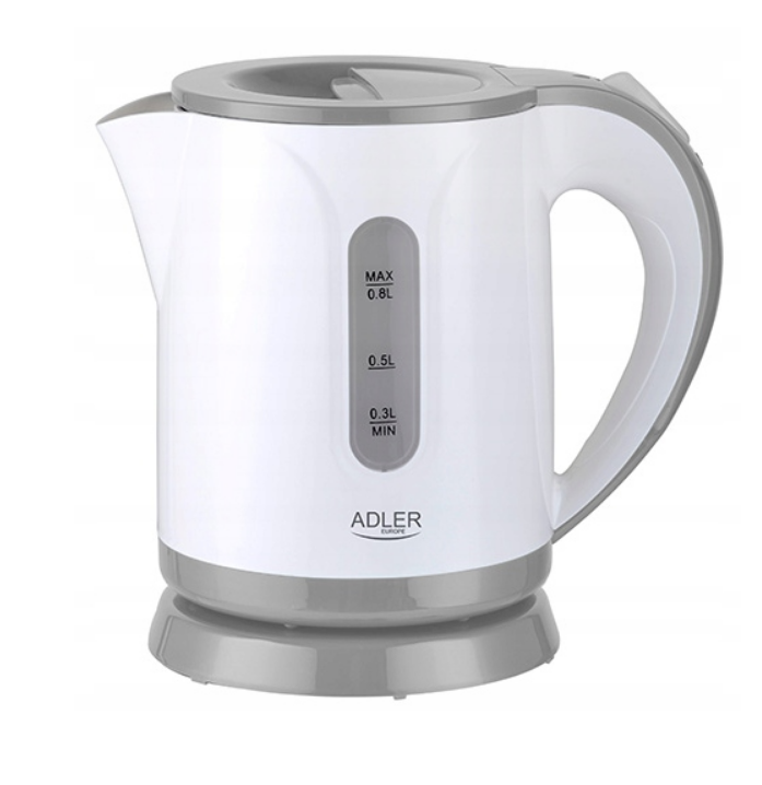 Virdulys Adler Kettle AD 1371g Electric, 850 W, 0.8 L, Stainless steel/Polypropylene, 360° rotational base, White/Grey