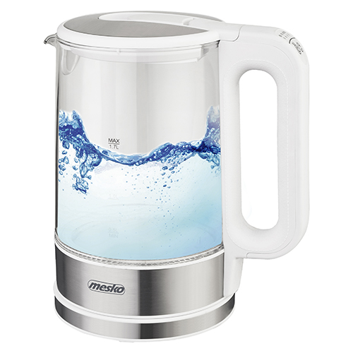 Virdulys Mesko Kettle MS 1301w	 Electric, 1850 W, 1.7 L, Glass/Stainless steel, 360° rotational base, White