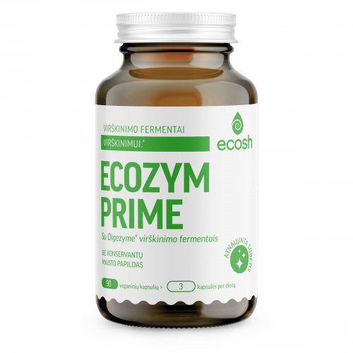 Ecosh Ecozym Prime With Digezyme Maisto papildas virškinimo gerinimui, 90 kapsulių