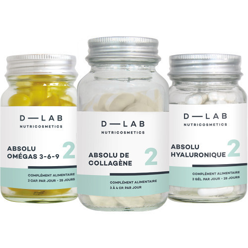 D-LAB Nutricosmetics Jeunesse-Absolue Maisto papildų kompleksas, subalansuotai mitybai ir stangriai odai, Rinkinys