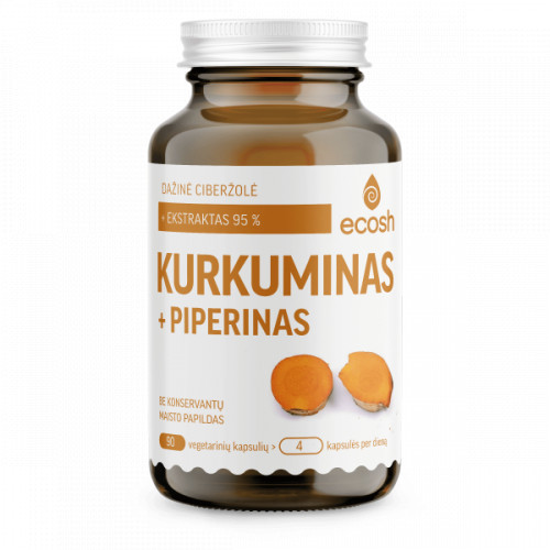 Ecosh Curcumin 95% + Piperine Maisto papildas Kurkuminas su piperino ekstraktu, 90 kapsulių